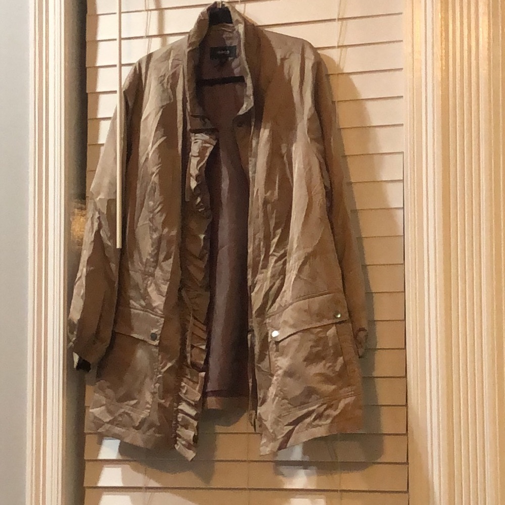 Style & Co.  Lightweight Taupe Shirt Jacket ruffles front